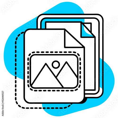 Line art of image file icons layered on a colorful background  