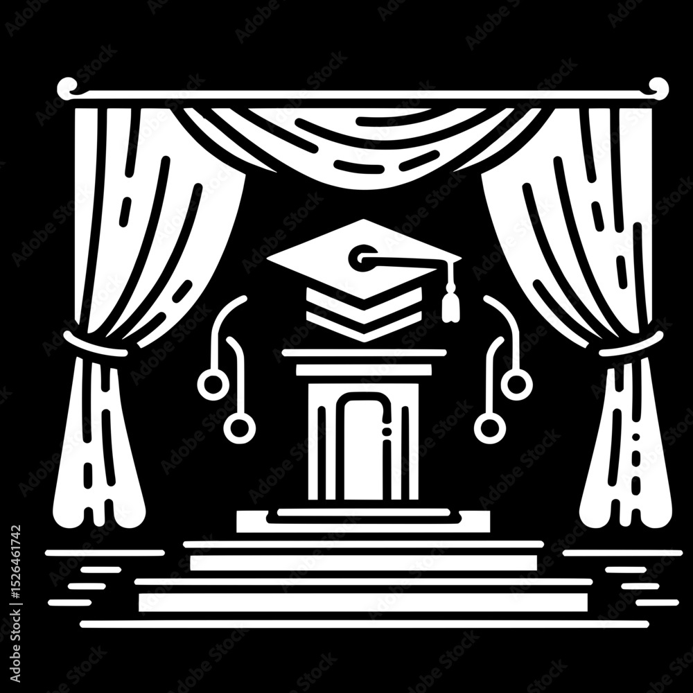 Naklejka premium Black and White SVG of a Graduation Stage