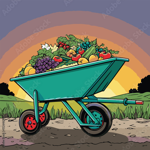 comic book style gardening cart illustration