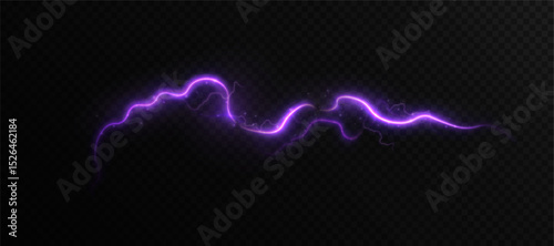 Purple light lightning with wave-like glow and energetic sparks on dark background. Suitable for special effects, fantasy, game interfaces and dynamic visualizations.