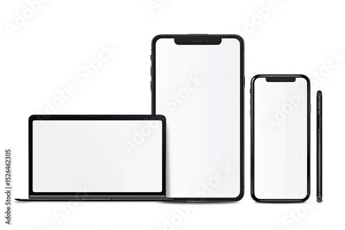 Collection Blank Screen of New Model Smartphone, Laptop , Tablet Isolated with on White Background