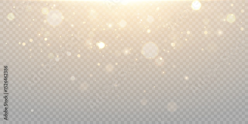 Soft sun glare with warm sparkles and diffused light on a transparent background. Used for backgrounds, holiday atmosphere, retouching and lighting effects.