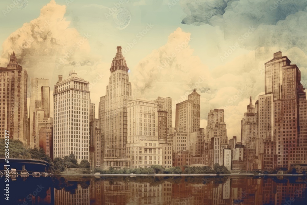 Obraz premium The Overturned new york in summer architecture metropolis cityscape.