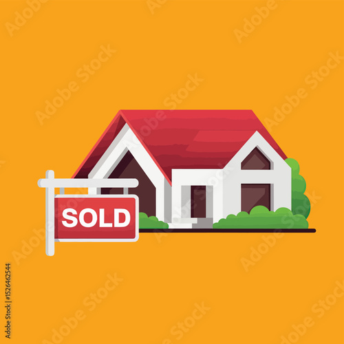 vector icons real estate business house key, symbolizing ownership new home House Sold Sign icon "Sold" sign in front, representing successful real estate 
