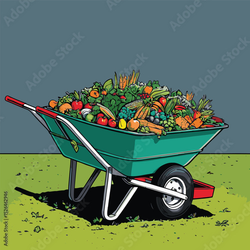 comic book style gardening cart illustration