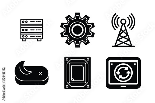 Technology Icons Set Black and White