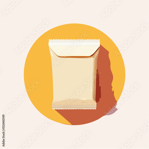 A simple, upright kraft paper food pouch, shown in a flat design style against a circular, orange background.
