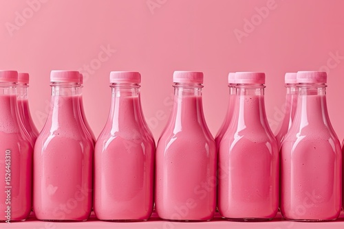 Vibrant Color Image of Full Bottles of Pink Smoothies