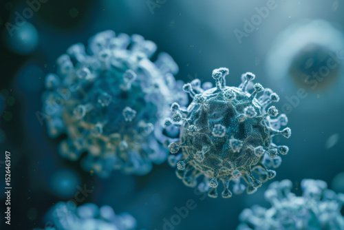 Group of floating different kinds of microscopic bacteria or microbes for medical health tests or exams lab results or medicine scientific research and biology and microbiology