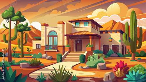 Southwestern Desert Oasis: Residential Home in Scottsdale, AZ with Architectural Charm and Cactus Landscape Very beautiful