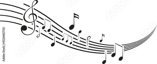 Musical notes stave line pattern symbols icon for staff and music note theme Transparent background wave Piano, jazz sound notes Fun vector key sign Classic clef Doodle