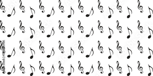 Musical notes stave line pattern symbols icon for staff and music note theme Transparent background wave Piano, jazz sound notes Fun vector key sign Classic clef Doodle