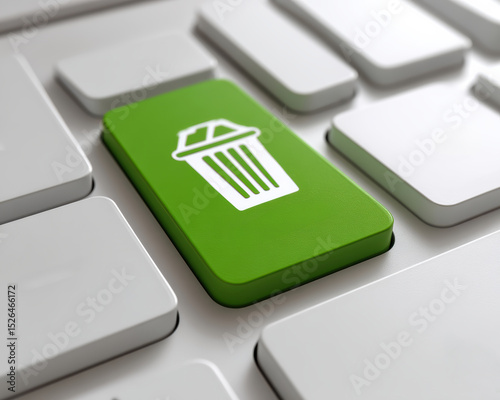 Green delete key on a computer keyboard symbolizing digital trash management