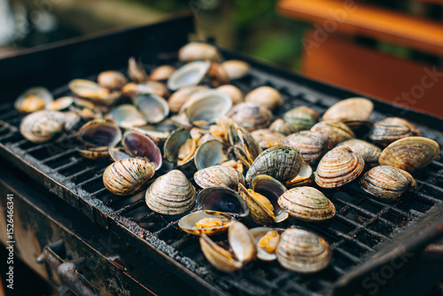 a grill with a bunch of clams on it