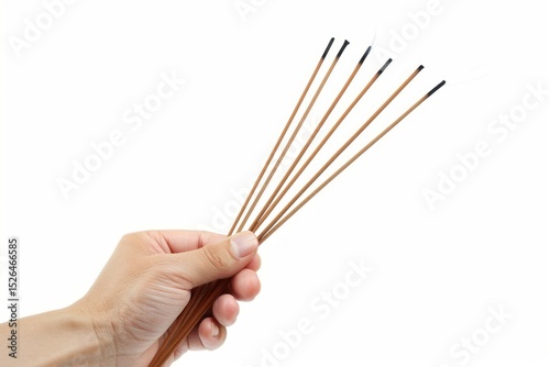 Hand holding set of smoldering chopsticks weaponry person.