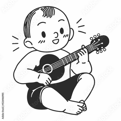 Vector cute Baby playing guitar