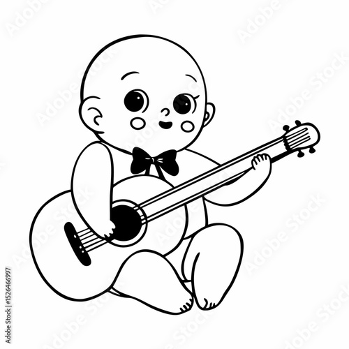 Vector cute Baby playing guitar
