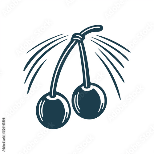 Stylized Two Cherries Icon Illustration Double Ball Two small leather balls connected by a thong mid air toss