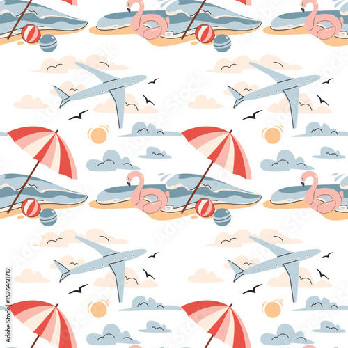 Seamless pattern with airplanes. Air Travel transportation concept background.