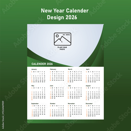 New Calender 2026 design wall calender template design colour design