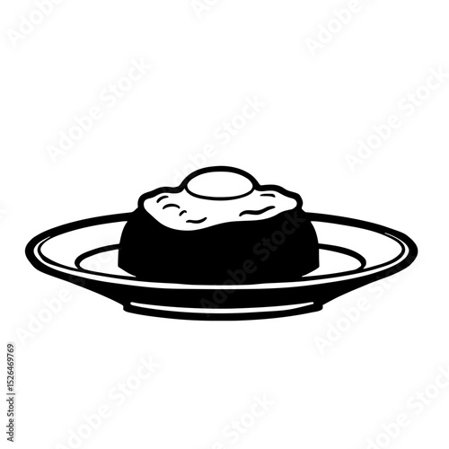 Minimalist black silhouette of a plate of bobotie with spiced meat casserole and egg topping