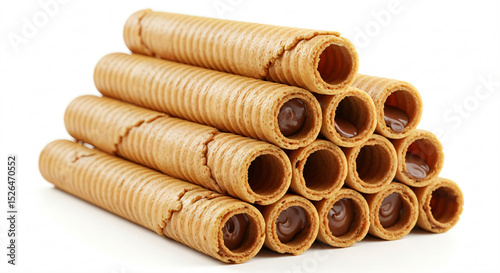 Stacked rolled wafer cookies filled with chocolate cream. 
