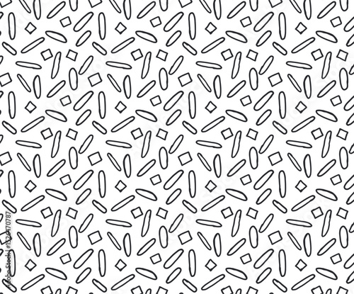 Vector seamless pattern with black hand drawn Oval and Rectangle on white background. Seamless pattern can be used for textile, wallpaper, wrapping paper, web