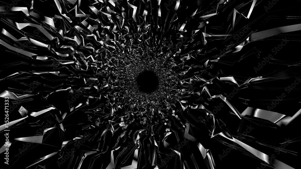 Endless tunnel of geometric shapes lines rotates with  flashes. Abstract futuristic Speed Tunnel animation. Geometry surfaces with connecting dots and lines