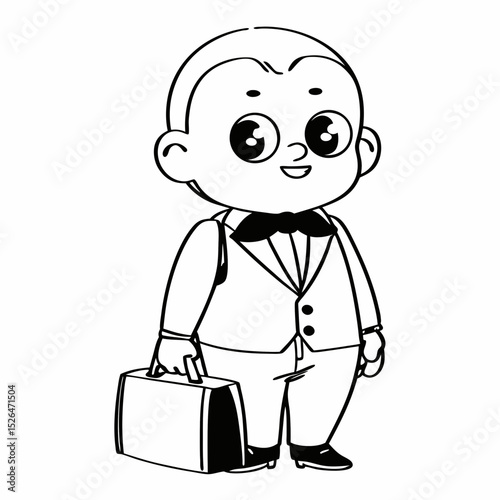 Vector cute Baby salesman wearing suit and holding suitcase