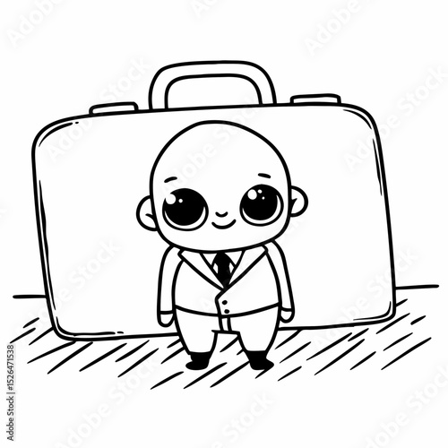 Vector cute Baby salesman wearing suit and holding suitcase