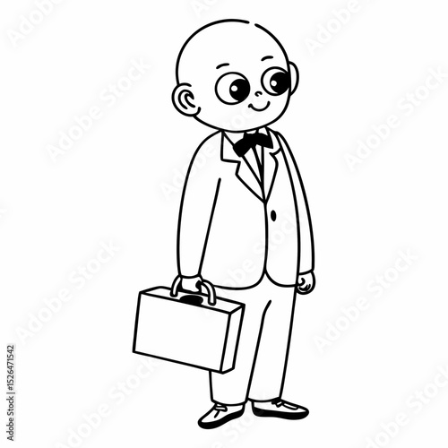 Vector cute Baby salesman wearing suit and holding suitcase