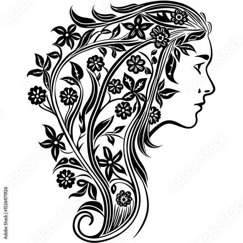 Abstract Flowing Hair Vine Art Vector