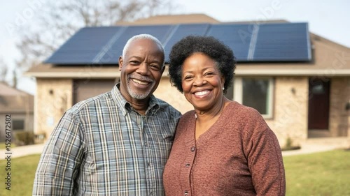 Happy elderly couple smiling together outdoors