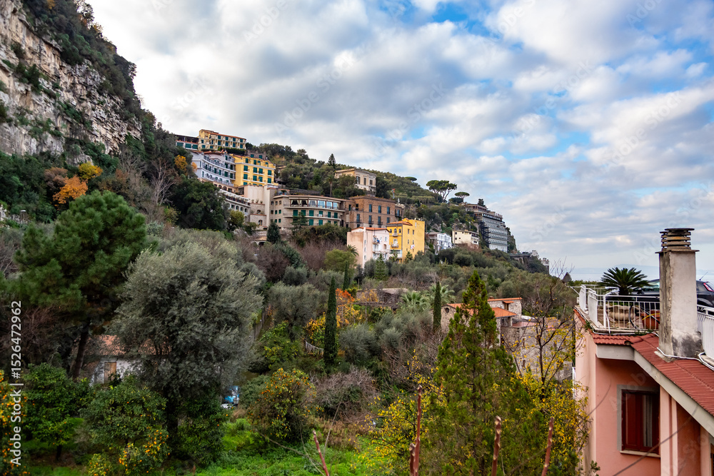 Obraz premium Sorrento, Italy. Panoramic realistic view of Sorrento city in the winter