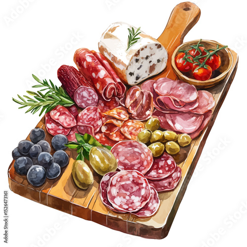 watercolor vector of Charcuterie Board, high quality, isolated on a white background.