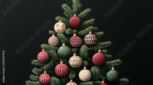 A beautifully decorated Christmas tree adorned with ornate ornaments in festive colors, perfect for seasonal marketing, holiday decor promotions, or greeting cards,