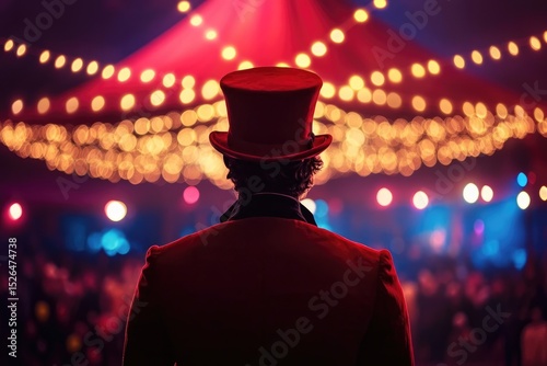 Circus Ringmaster in Red Uniform Awaits the Show