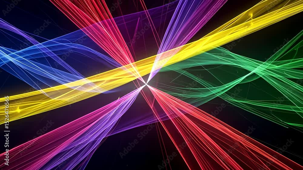 Abstract of colorful luminous rays intersecting at center