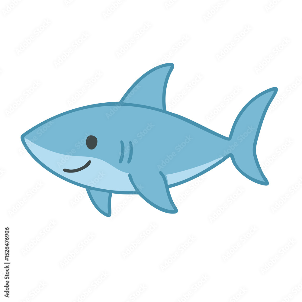 Obraz premium A smiling cartoon shark in flat vector art.