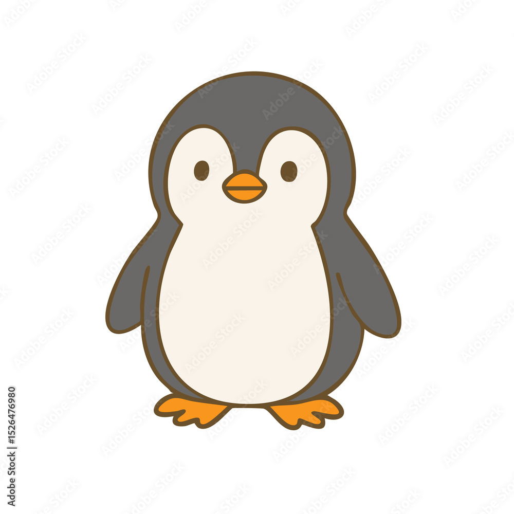 Fototapeta premium A cute cartoon penguin with a round belly in flat style.