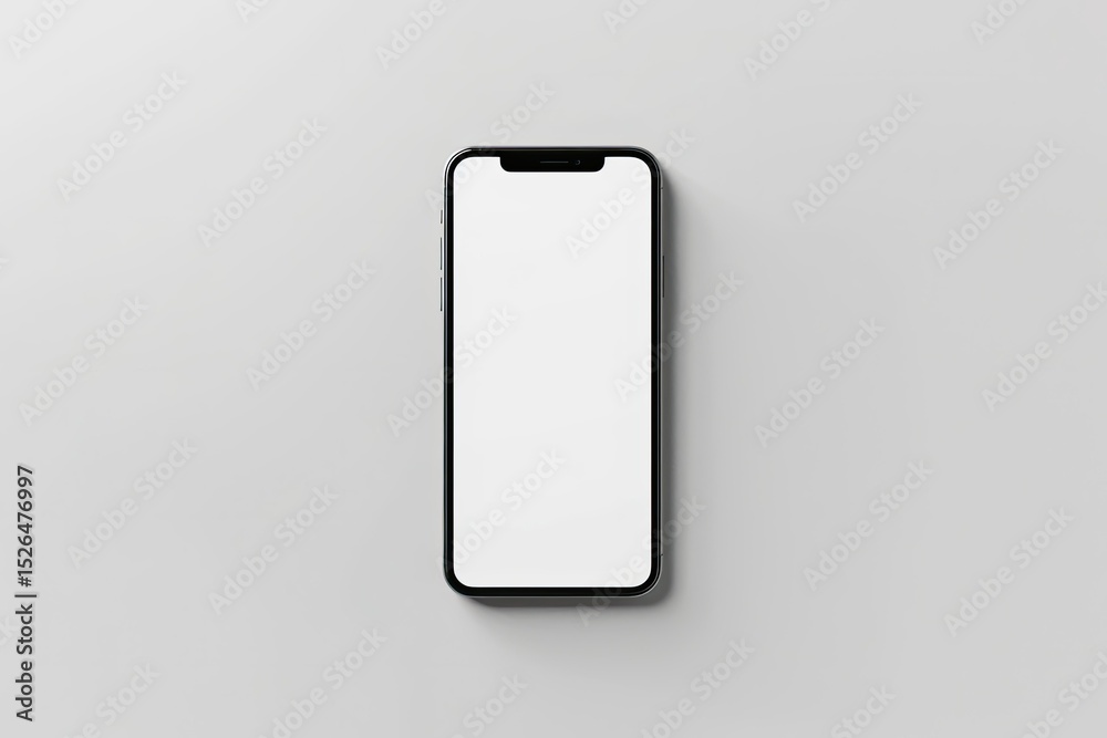Premium Quality Visual of Directly Above Shot of Blank Phone on White Background Premium Quality Visual of Directly Above Shot of Blank Phone on White Background