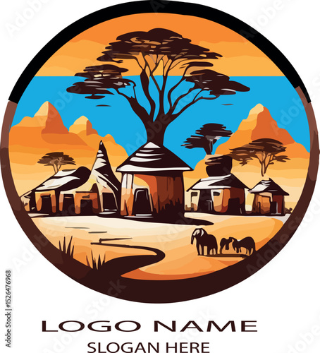 african village Logo icon vector .
