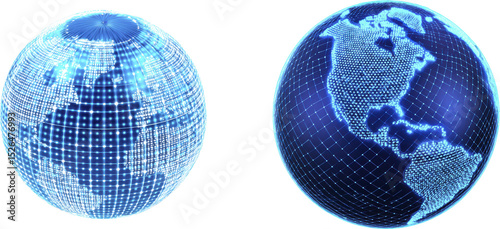 Digital Globe Representation with Connections and Network Design on Transparent Background