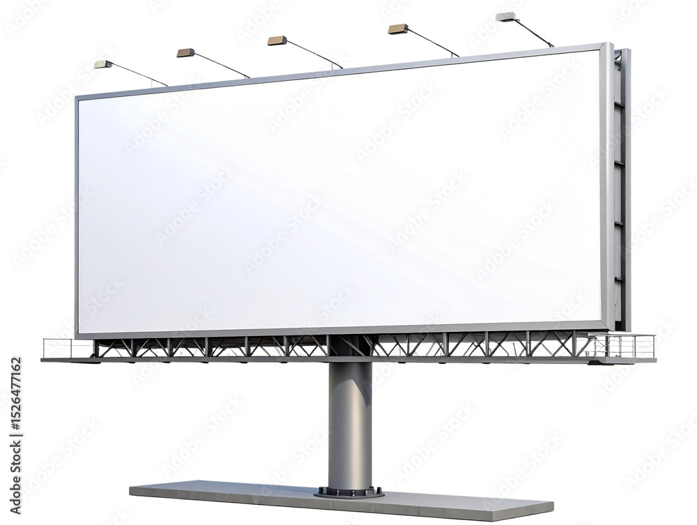 Obraz premium Blank White Billboard on Metal Stand, Front View, Isolated on Transparent Background