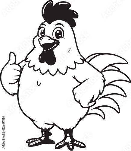 cartoon chicken vector illustration sketch black and white 
