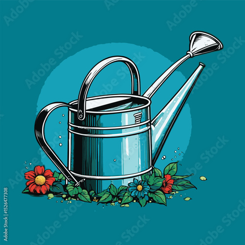 comic book style gardening watering can illustration