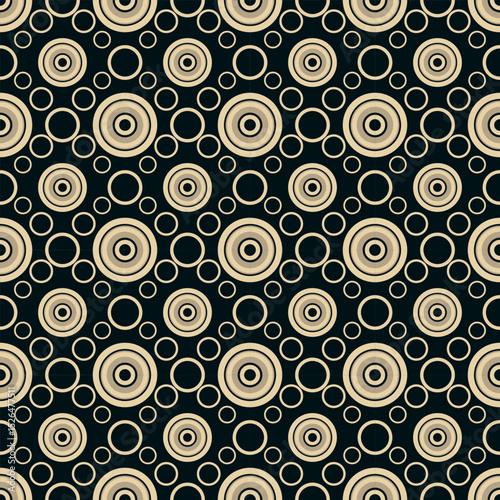 A cicle seamless textile pattern features a sophisticated, symmetrical Art Deco seamless design with layered diamond shapes in beige and black tones in vector
