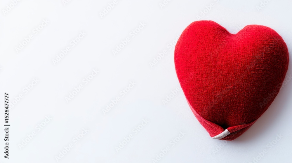 Obraz premium Knitted Red Heart Shaped Pillow on a Plain White Background Highlighting Love and Affection