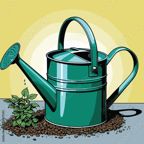 comic book style gardening watering can illustration