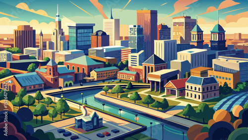 Aerial Bokeh View of Downtown South Bend, Indiana - Michiana Cityscape Very beautiful